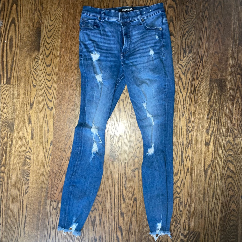 Express Stretch Ripped High Rise Jegging - Size 8 Long